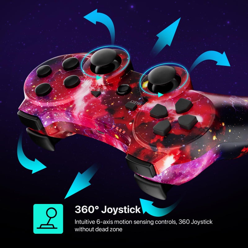 CHENGDAO Controller for PS3 2 Pack Wireless Controller for Playstaion 3 6-Axis with High-Performance Double Virbration, Motion Control, USB Charging Cable (Skull + Galaxy) - Image 4